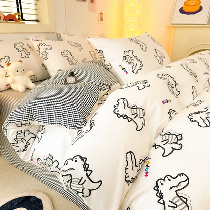 91家纺网 家纺一手货源 找家纺 （总）寻米2024爆款ins风网红印花加厚小清新卡通纯棉全棉四件套-风格二