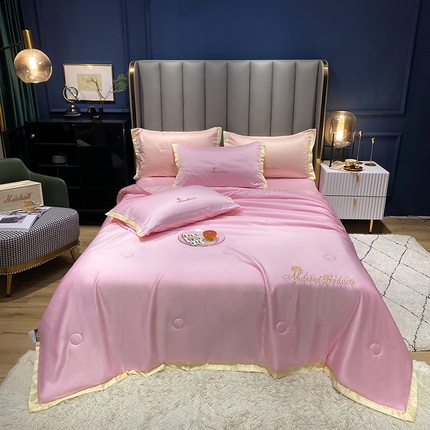 91家纺网 家纺一手货源 找家纺 经年 2025新款纯色水洗真丝夏被 凉夏-粉色