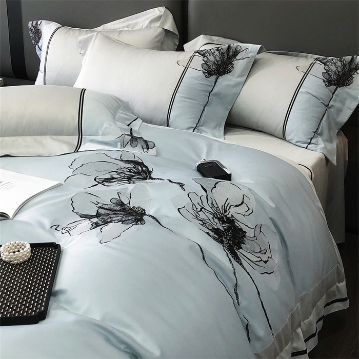 91家纺网 家纺一手货源 找家纺 梵克保罗 2024新款100支长绒棉四件套 宁静蓝