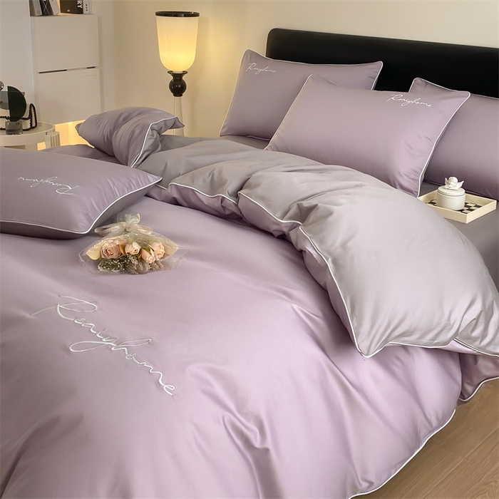 91家纺网 家纺一手货源 找家纺 慕色家纺 2024新款全棉刺绣四件套轻奢系列 轻奢-罗兰紫+古铜灰