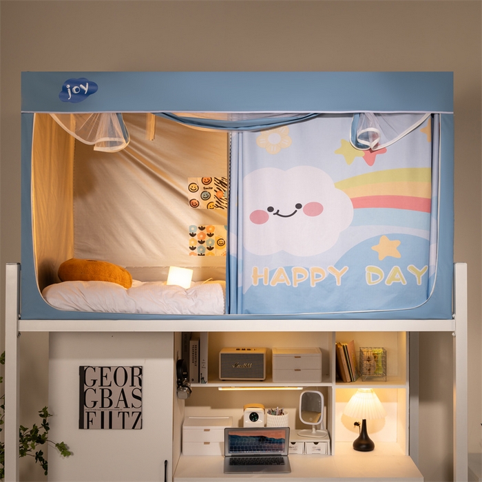 91家纺网 家纺一手货源 找家纺 新太阳蚊帐 2025新款涂层遮光防蚊款学生床帘 彩虹云朵