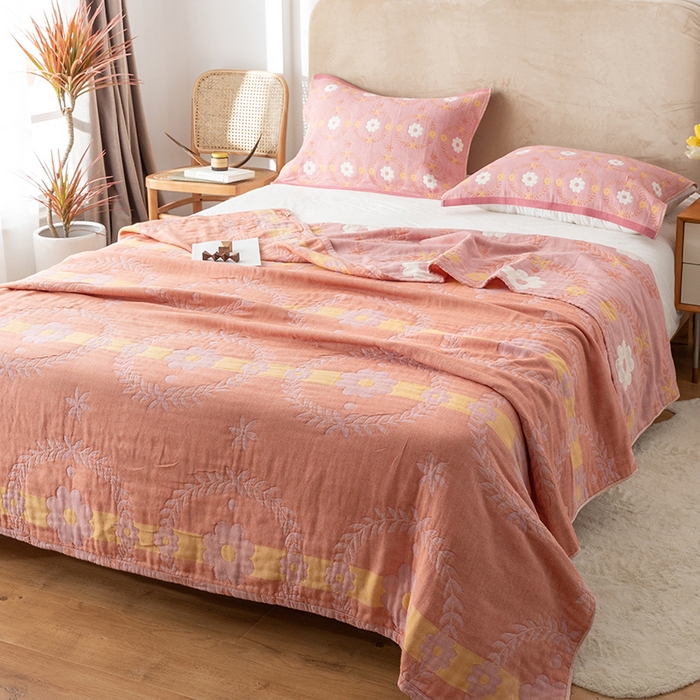 91家纺网 家纺一手货源 找家纺 （总）朴尔家纺-毛巾被 2024新款四层韩版碎花风全棉纱布毛巾被