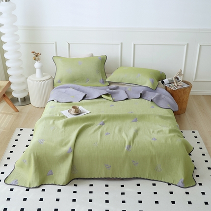 91家纺网 家纺一手货源 找家纺 朴尔家纺-毛巾被 2024新款柔绵绵风贝壳针复合工艺六层纱布毛巾被盖毯 心叶-绿