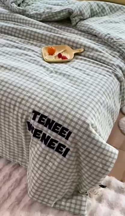 91家纺网 家纺一手货源 找家纺 荔禾家居 2024新款ins混搭博主风全棉色织水洗棉夏被四件组 星野