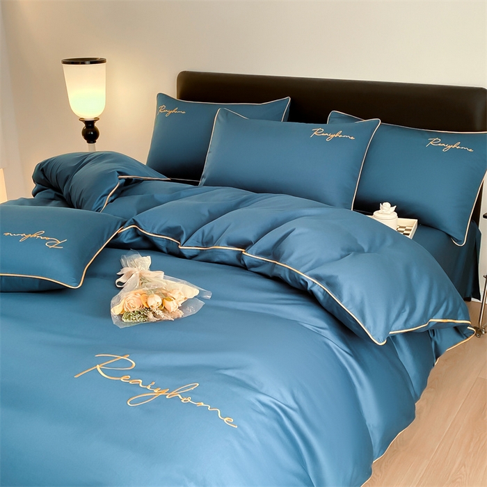 91家纺网 家纺一手货源 找家纺 慕色家纺 2024新款全棉刺绣四件套轻奢系列 轻奢-宝石蓝