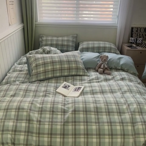 91家纺网 家纺一手货源 找家纺 琪格格纺织 2024新款40支13372纯棉良品系列四件套 简兮绿