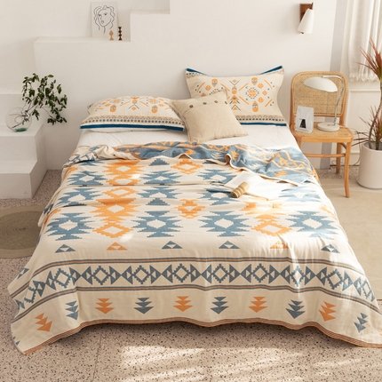 91家纺网 家纺一手货源 找家纺 （总）朴尔家纺-毛巾被 2024新款波西米亚风全棉四层纱布毛巾被