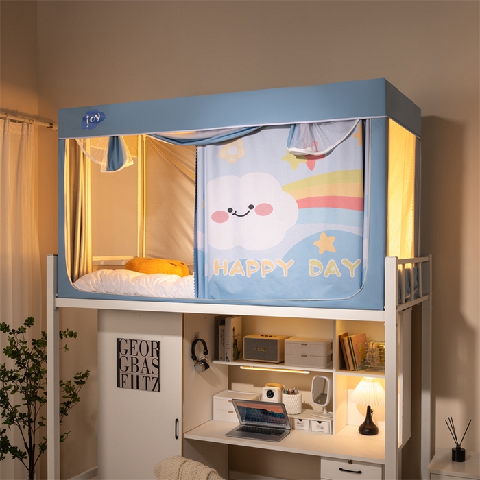 91家纺网 家纺一手货源 找家纺 新太阳蚊帐 2025新款涂层遮光防蚊款学生床帘 彩虹云朵