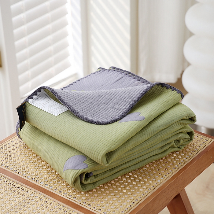 91家纺网 家纺一手货源 找家纺 朴尔家纺-毛巾被 2024新款柔绵绵风贝壳针复合工艺六层纱布毛巾被盖毯 心叶-绿