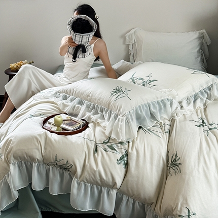 窝米 2024新款纯棉法式复古雪纺大花边四件套 觅香花边款
