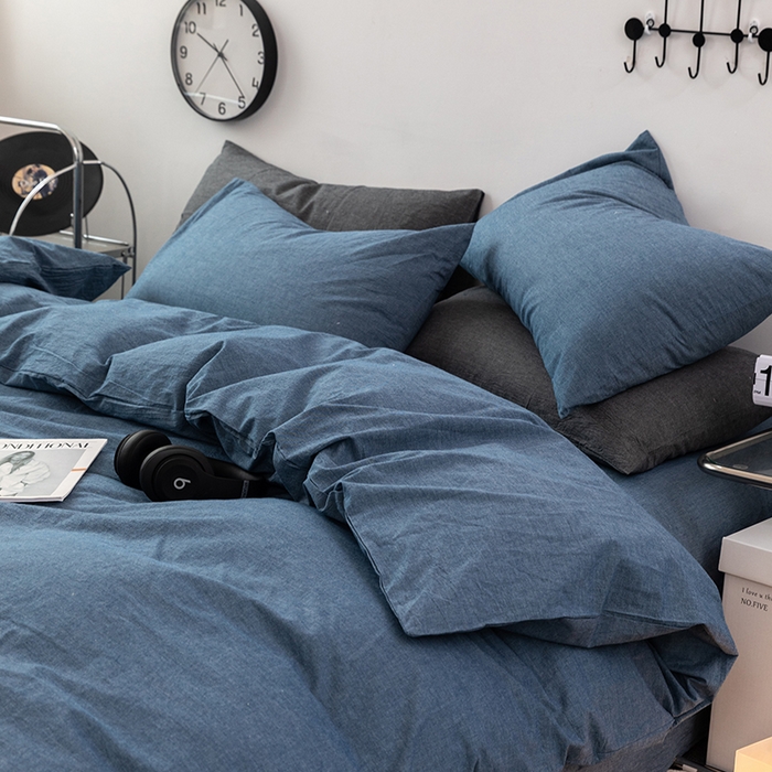 91家纺网 家纺一手货源 找家纺 羋多（原穆琪） 2024新款A类全棉色织水洗棉纯色四件套 素蓝