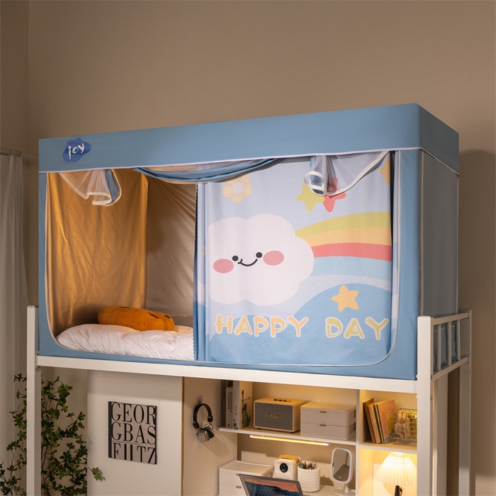 91家纺网 家纺一手货源 找家纺 新太阳蚊帐 2025新款涂层遮光防蚊款学生床帘 彩虹云朵