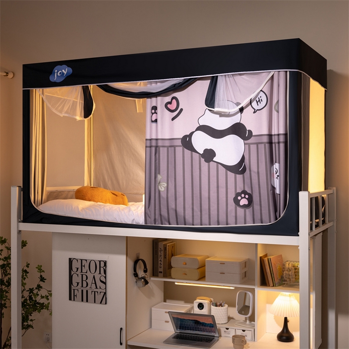 91家纺网 家纺一手货源 找家纺 新太阳蚊帐 2025新款涂层遮光防蚊款学生床帘 翻墙熊猫