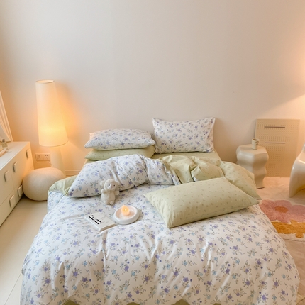 嘉汀兰家居 2024新款40s全棉印花四件套系列  花小莱-兰