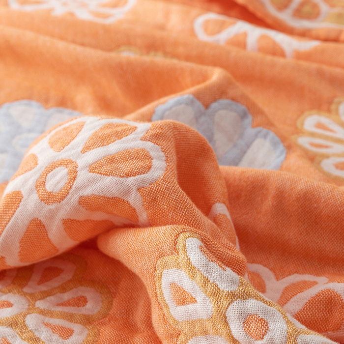 91家纺网 家纺一手货源 找家纺 朴尔家纺-毛巾被 2024新款四层韩版碎花风全棉纱布毛巾被 曼陀罗-橘