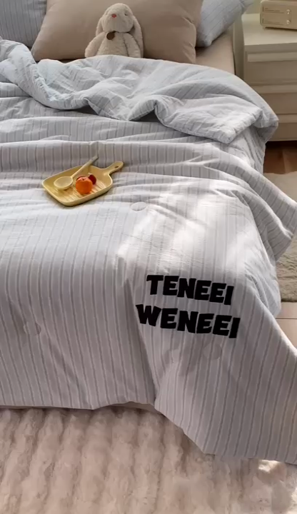 91家纺网 家纺一手货源 找家纺 荔禾家居 2024新款ins混搭博主风全棉色织水洗棉夏被四件组 青山