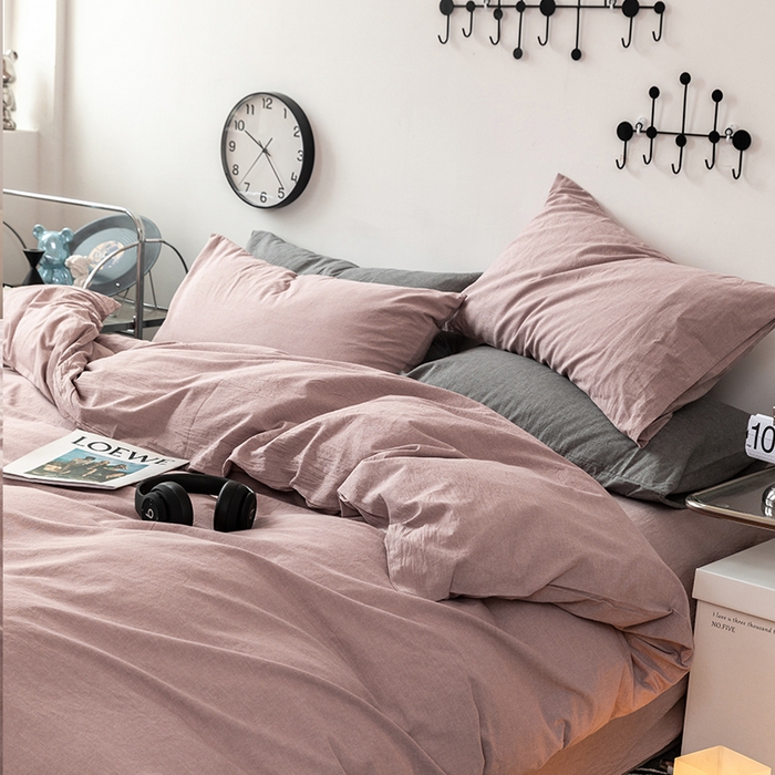 91家纺网 家纺一手货源 找家纺 羋多（原穆琪） 2024新款A类全棉色织水洗棉纯色四件套 豆沙