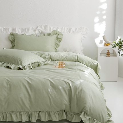91家纺网 家纺一手货源 找家纺 首尔家纺 2025新款全棉泡芙四件套系列 泡芙-抹茶绿