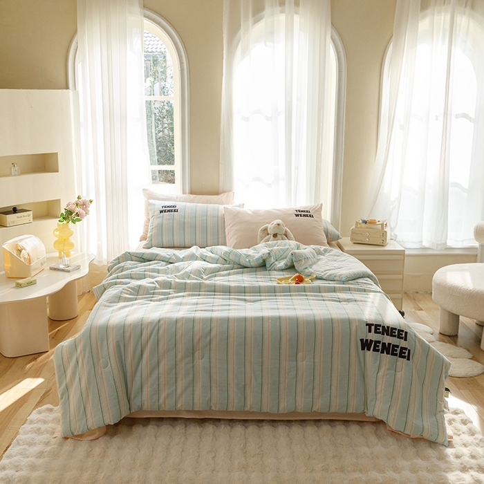 91家纺网 家纺一手货源 找家纺 荔禾家居 2024新款ins混搭博主风全棉色织水洗棉夏被四件组 烟画