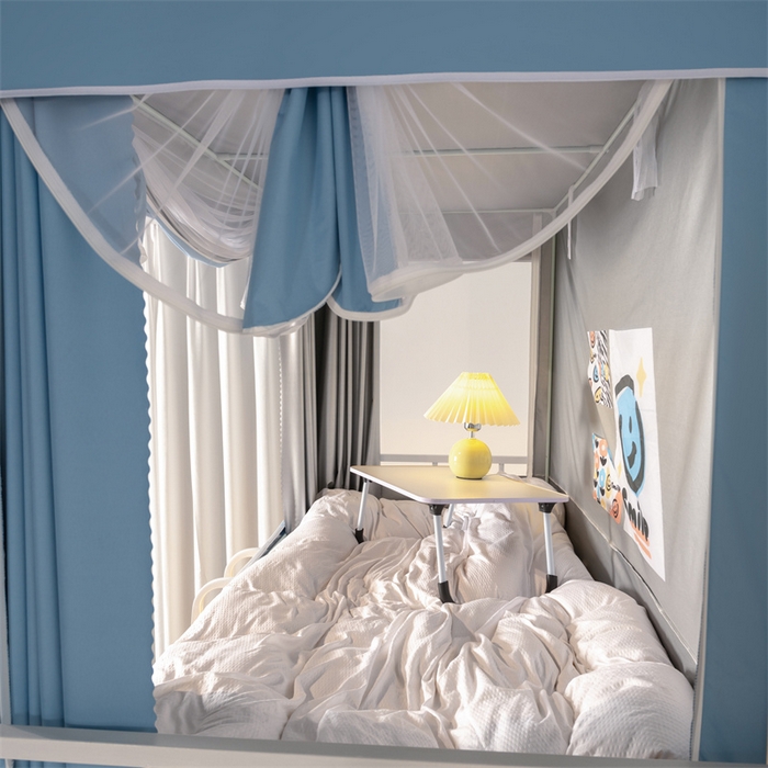 91家纺网 家纺一手货源 找家纺 新太阳蚊帐 2025新款涂层遮光防蚊款学生床帘 纯色涂银款浅蓝色