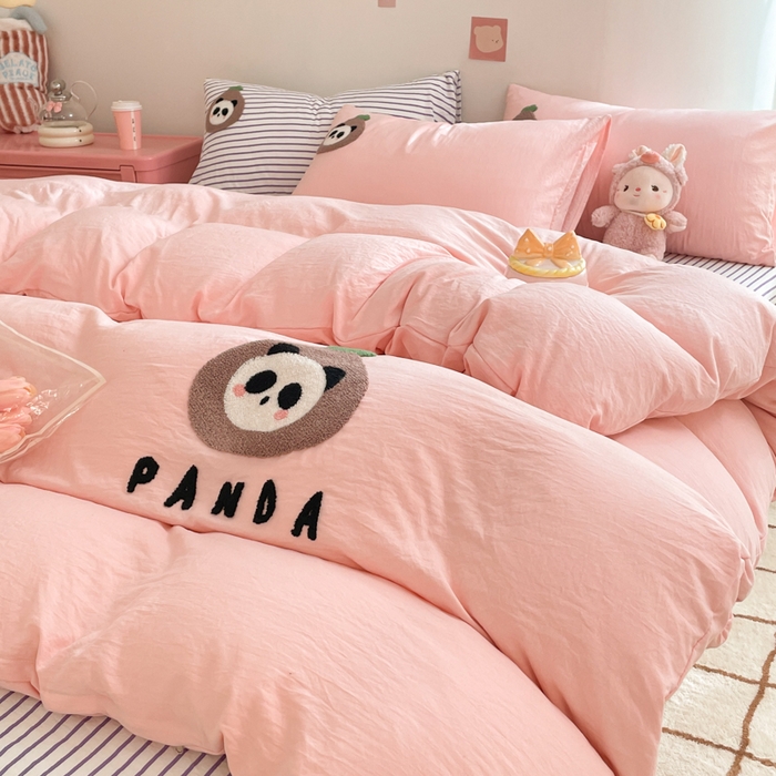 91家纺网 家纺一手货源 找家纺 葡萄家纺 2024款水果熊猫系列云朵水洗棉毛巾绣四件套第二批（提供买家秀） 香芋波波-粉