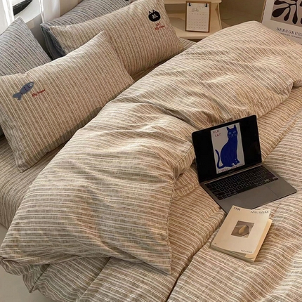 91家纺网 家纺一手货源 找家纺 （总）奥汀洛新品 2025 小清新亲肤生态棉刺绣四件套系列 小黑猫