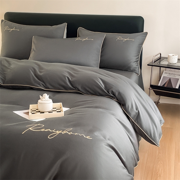 91家纺网 家纺一手货源 找家纺 慕色家纺 2024新款全棉刺绣四件套轻奢系列 轻奢-高级灰