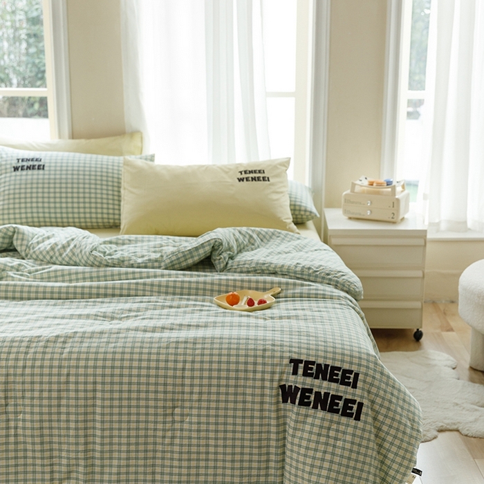 91家纺网 家纺一手货源 找家纺 荔禾家居 2024新款ins混搭博主风全棉色织水洗棉夏被四件组 星野