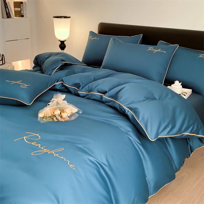 91家纺网 家纺一手货源 找家纺 慕色家纺 2024新款全棉刺绣四件套轻奢系列 轻奢-宝石蓝