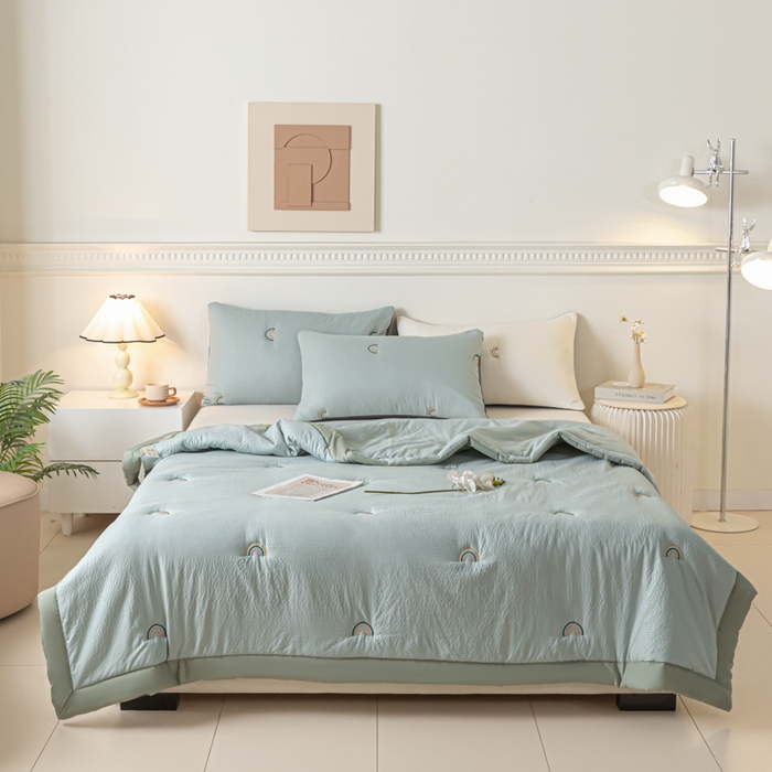 91家纺网 家纺一手货源 找家纺 梦初语 2024新款刺绣小竺棉大豆夏被 彩虹-灰