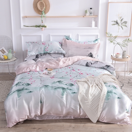 91家纺网 家纺一手货源 找家纺 （总）8 经年：2025年印花丝绸冰丝水洗真丝四件套 直播爆款