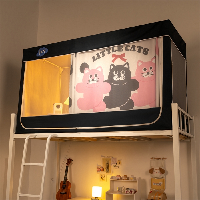 91家纺网 家纺一手货源 找家纺 新太阳蚊帐 2025新款涂层遮光防蚊款学生床帘 芭蕾猫咪