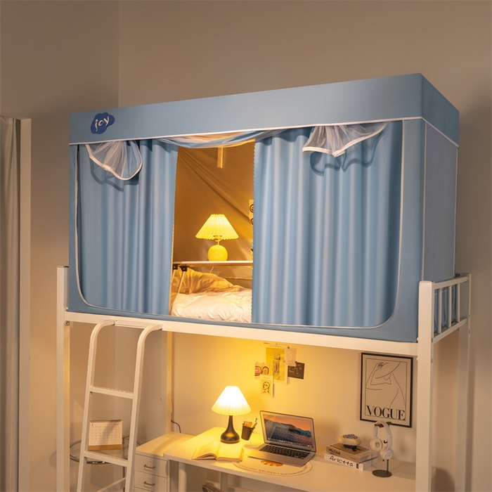 91家纺网 家纺一手货源 找家纺 新太阳蚊帐 2025新款涂层遮光防蚊款学生床帘 纯色涂银款浅蓝色