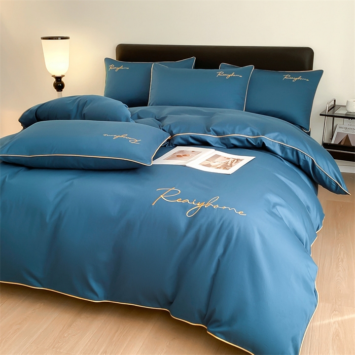 91家纺网 家纺一手货源 找家纺 慕色家纺 2024新款全棉刺绣四件套轻奢系列 轻奢-宝石蓝