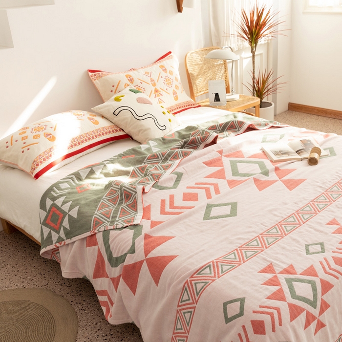 91家纺网 家纺一手货源 找家纺 朴尔家纺-毛巾被 2024新款波西米亚风全棉四层纱布毛巾被 莱茵河畔