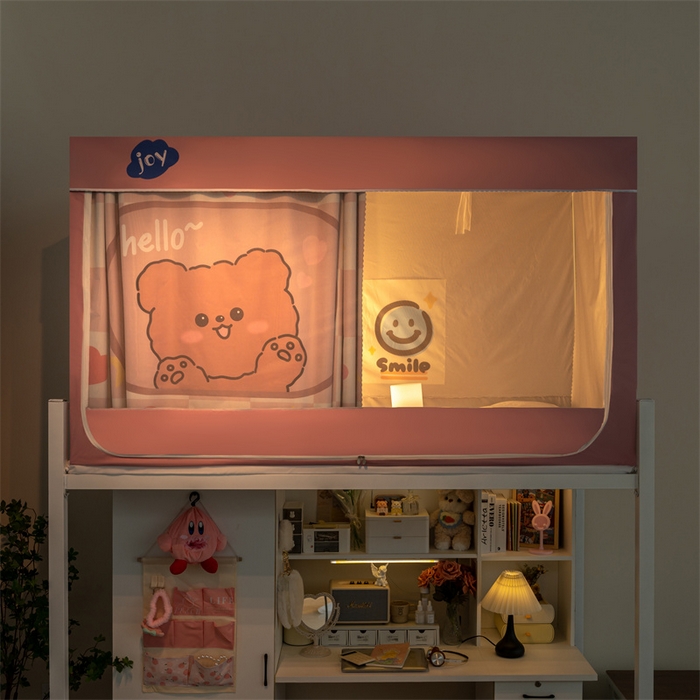 91家纺网 家纺一手货源 找家纺 新太阳蚊帐 2025新款涂层遮光防蚊款学生床帘 粉格熊