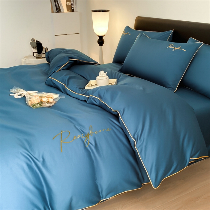 91家纺网 家纺一手货源 找家纺 慕色家纺 2024新款全棉刺绣四件套轻奢系列 轻奢-宝石蓝