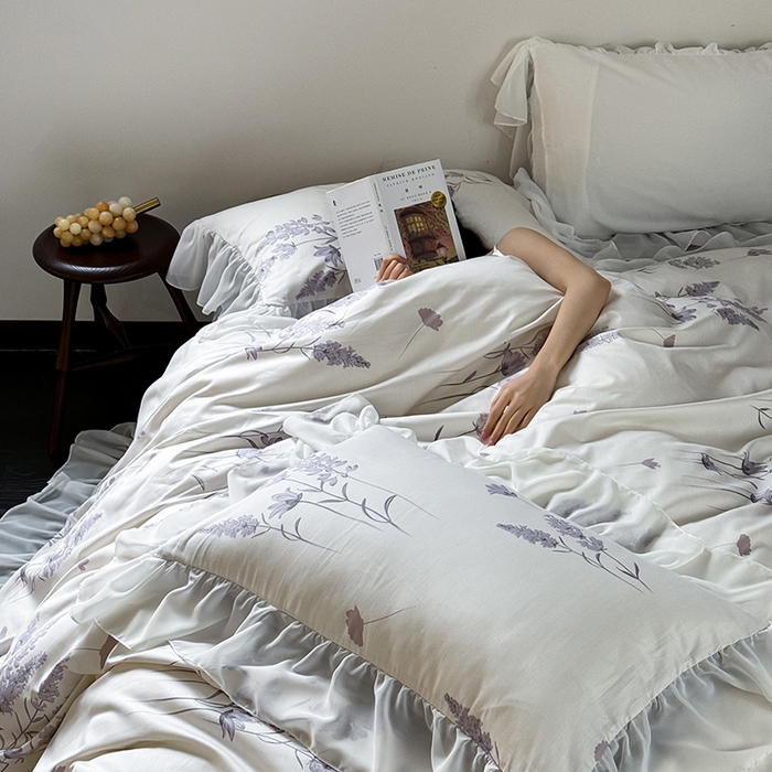 91家纺网 家纺一手货源 找家纺 窝米 2024新款纯棉法式复古雪纺大花边四件套 苏浅花边款