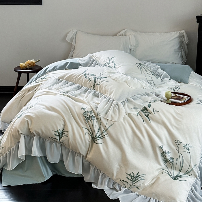 91家纺网 家纺一手货源 找家纺 窝米 2024新款纯棉法式复古雪纺大花边四件套 觅香花边款