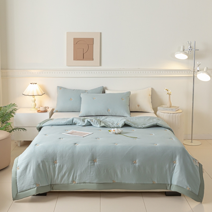 91家纺网 家纺一手货源 找家纺 梦初语 2024新款刺绣小竺棉大豆夏被 蝴蝶结-灰