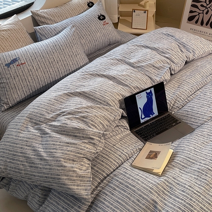 91家纺网 家纺一手货源 找家纺 （总）奥汀洛新品 2025 小清新亲肤生态棉刺绣四件套系列 小黑猫