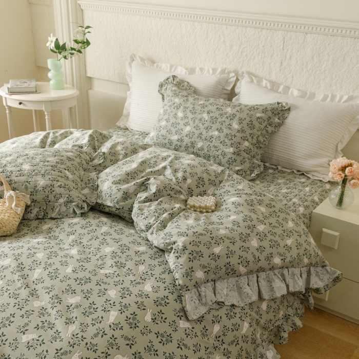 91家纺网 家纺一手货源 找家纺 胜权 2024新款高端欧根纱全棉印花夹棉床盖四件套忆江南