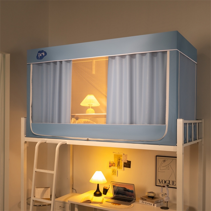 91家纺网 家纺一手货源 找家纺 新太阳蚊帐 2025新款涂层遮光防蚊款学生床帘 纯色涂银款浅蓝色