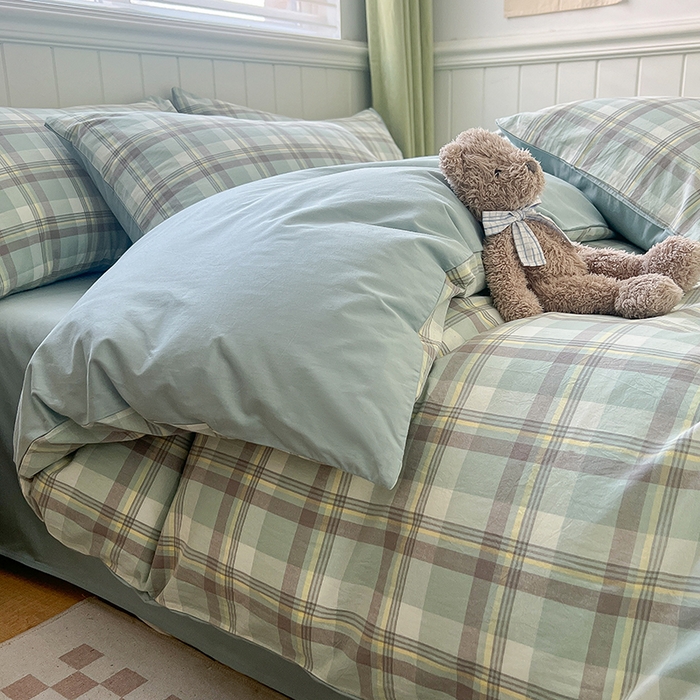 91家纺网 家纺一手货源 找家纺 琪格格纺织 2024新款40支13372纯棉良品系列四件套 简兮绿