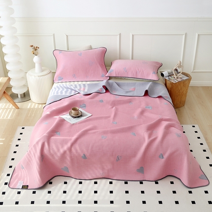 91家纺网 家纺一手货源 找家纺 朴尔家纺-毛巾被 2024新款柔绵绵风贝壳针复合工艺六层纱布毛巾被盖毯 心叶-粉