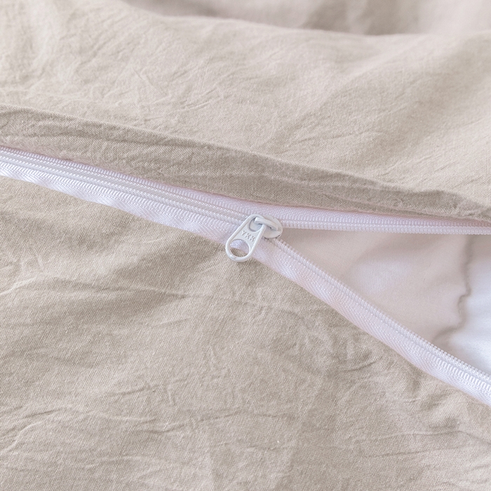 91家纺网 家纺一手货源 找家纺 羋多（原穆琪） 2024新款A类全棉色织水洗棉纯色四件套 浅米混搭深灰