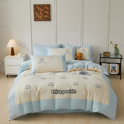 91家纺网 家纺一手货源 找家纺 （总）盛秋家纺 2025新款云朵棉毛巾绣四件套-哈尼