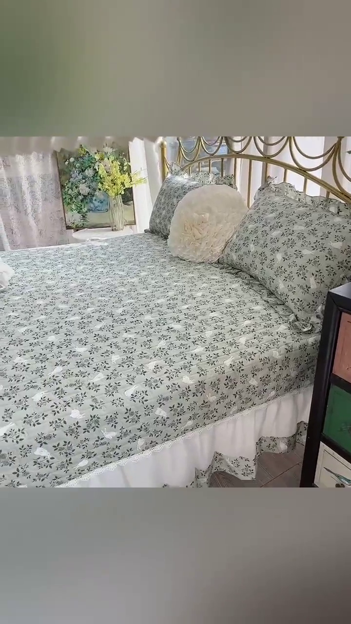 91家纺网 家纺一手货源 找家纺 胜权 2024新款高端欧根纱全棉印花夹棉床盖四件套忆江南