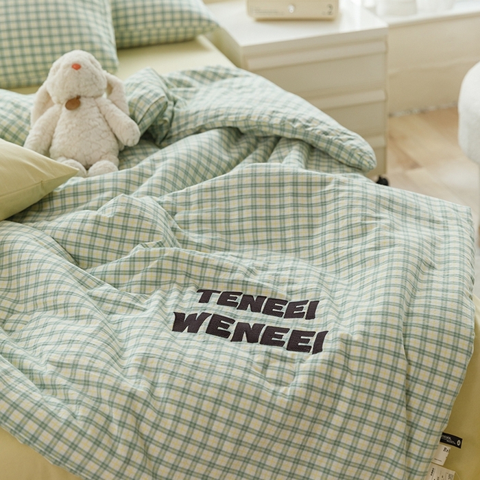 91家纺网 家纺一手货源 找家纺 荔禾家居 2024新款ins混搭博主风全棉色织水洗棉夏被四件组 星野