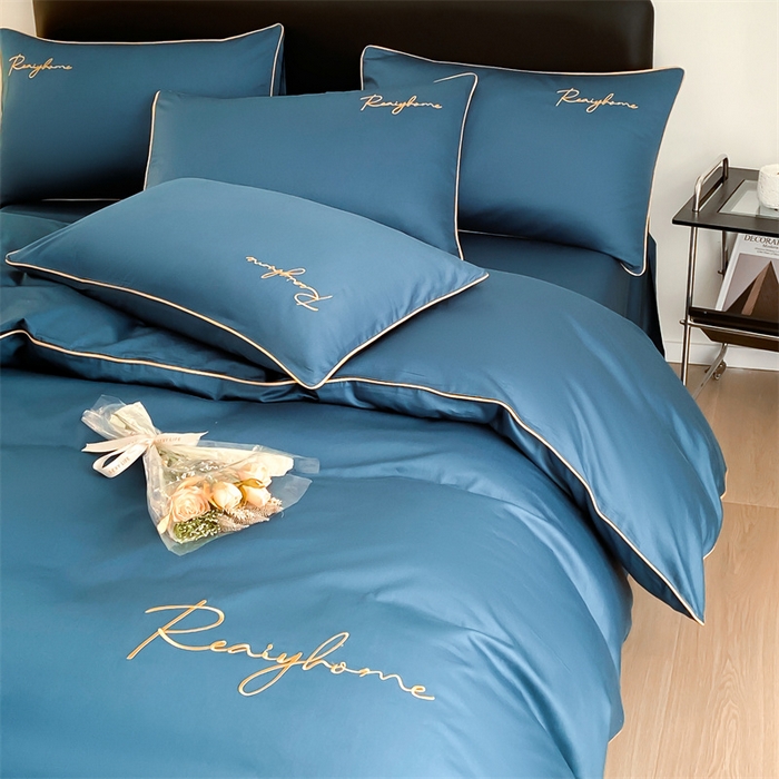 91家纺网 家纺一手货源 找家纺 慕色家纺 2024新款全棉刺绣四件套轻奢系列 轻奢-宝石蓝